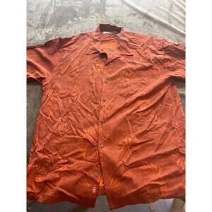 Tommy Bahama Shirt Men Large‎ Orange five o'clock shadow Silk Hawaiian Full Back
